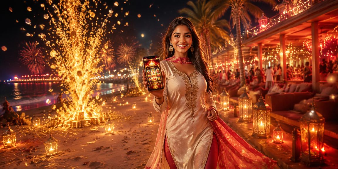 Playing Andar Bahar on mobile phone with Goan beach background